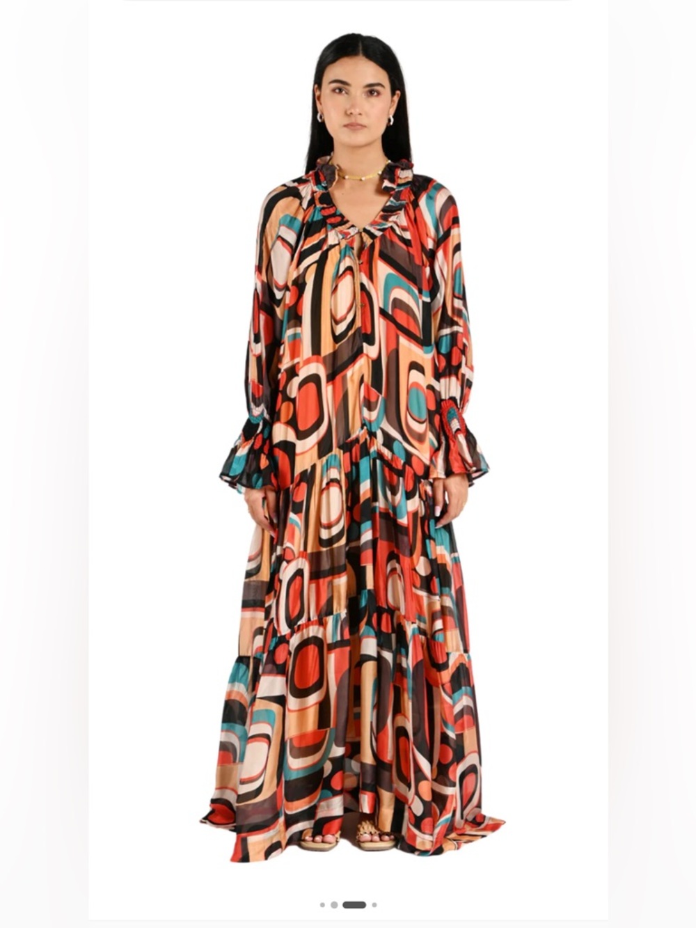 NWT Ollari La La Abstract Geo Tiered Maxi Dress Size Medium